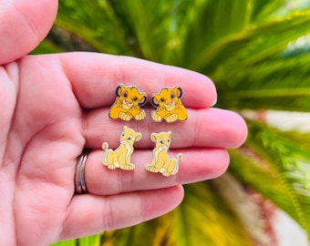 Simba and Nala Earrings: The Lion King, Animal Kingdom, Handmade Nickel Free Studs Hypoallergenic