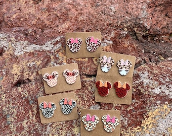 Boho Animal Print Mouse Earrings: Disney Animal Kingdom, Minnie Cheetah, Handmade Nickel Free Studs
