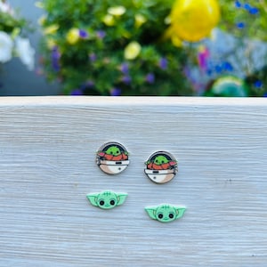 Baby Green Alien Earrings/Handmade to order/Stud Earrings/Nickel Free/Hypoallergenic