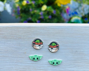 Baby Green Alien Earrings/Handmade to order/Stud Earrings/Nickel Free/Hypoallergenic