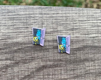 Monster Friends Stud Earrings: Mike and Sully ,Monsters Inc, Handmade Acrylic Nickel Free Hypoallergenic
