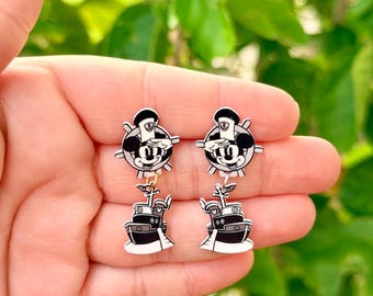 Dangle the Mouse Starring in Steamboat Earrings: Steamboat Willie, Handmade Nickel Free Studs