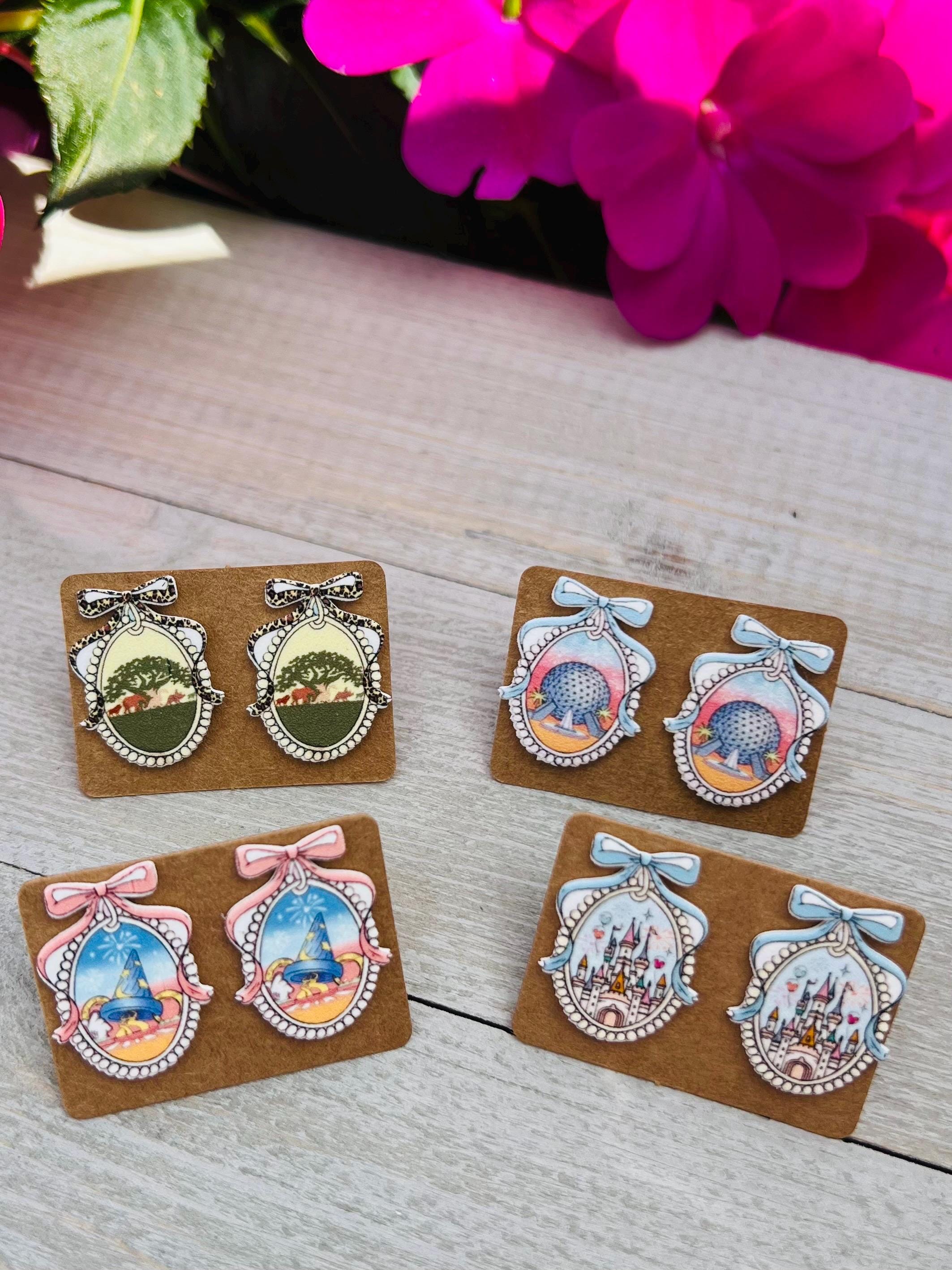 My Home Parks in Florida Earrings/Disney Castle/Pete the Dragon/Main Street Electrical Parade/Coquette Disney/Nickel Free/Hypoallergenic