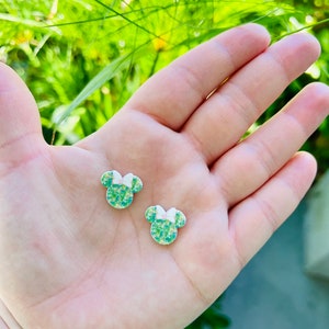 Lilly Meets Mouse/Green & Blue Floral/Earrings/Handmade/Stud Earrings/Nickel Free/Hypoallergenic