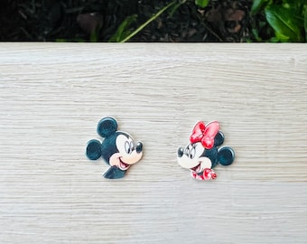 Couple of Classic Mice Earrings: Disney Valentine's Day, Handmade Acrylic Nickel Free Studs Hypoallergenic