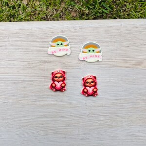 Be Mine Baby Green Alien and Friend Earrings/Handmade to order/Stud Earrings/Nickel Free/Hypoallergenic