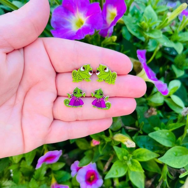 Pascal Earrings: Tangled, Disney Princess Sidekick, Handmade Nickel Free Studs