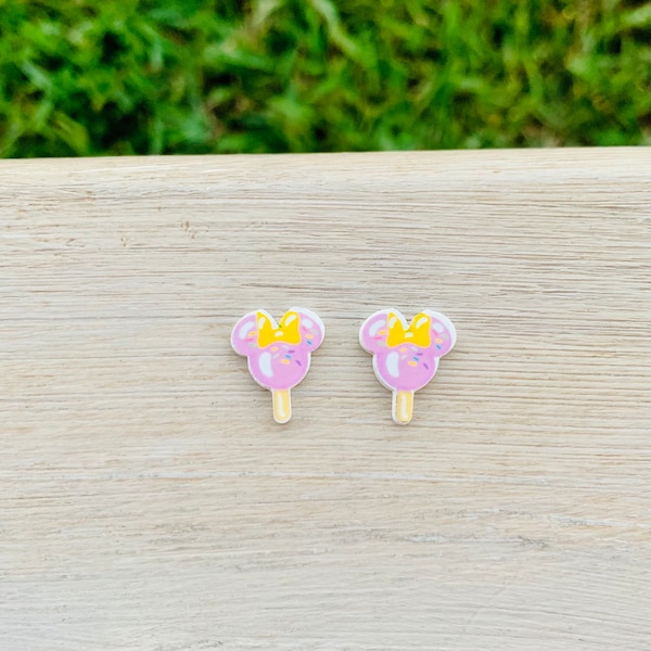 Pink Minnie Ice Cream Pop Earrings/Mickey Premium/Handmade/Stud Earrings/Nickel Free/Hypoallergenic