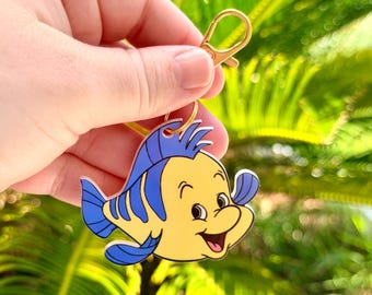 Bag Charm Flounder: The Little Mermaid, Disney Inspired Accessories, Ariel, Handmade, Acrylic Keychain