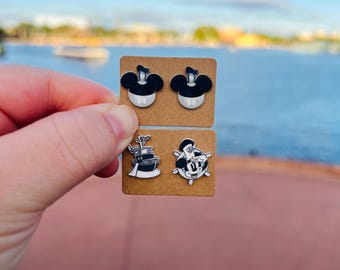 The Mouse Starring in Steamboat Earrings: Steamboat Willie, Handmade Nickel Free Studs