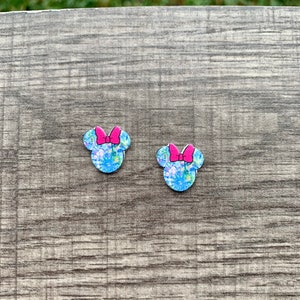 Blue Pattern Lilly Mouse Earrings/Lilly Meets Mouse/Handmade to Order/Stud Earrings/Nickel Free/Hypoallergenic