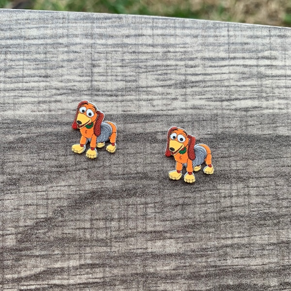 Slinky Dog Earrings: Toy Story, Pixar Inspired Jewelry, Handmade Nickel Free Studs, Hypoallergenic