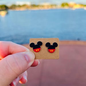 Red and Black Mouse Earrings/Mickey Earrings/Handmade to Order/Stud Earrings/Nickel Free/Hypoallergenic