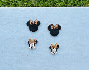 Minnie Cheetah Print Bow Earrings: Safari Mouse, Animal Kingdom, Nickel Free Stud Earrings
