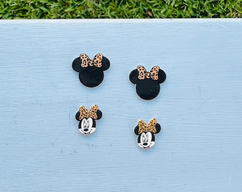 Minnie Cheetah Print Bow Earrings/Safari Mouse Earrings/Animal Kingdom/Handmade to Order/Stud Earrings/Nickel Free/Hypoallergenic