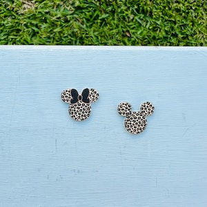 Minnie Cheetah Print Earrings: Disney Safari, Animal Kingdom, Handmade Acrylic Nickel Free Studs Hypoallergenic