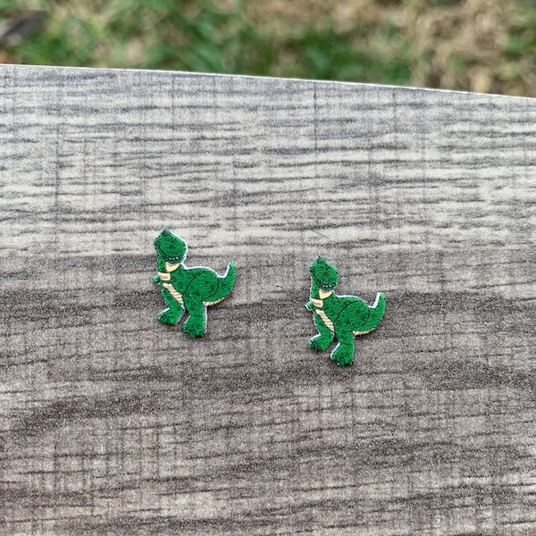 Pendientes Rex: Joyería de Toy Story, pendientes hechos a mano sin níquel, hipoalergénicos.