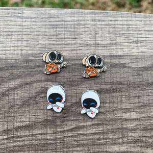 Wall-E and Eve Earrings: Pixar Inspired Accessories, Handmade Acrylic Nickel Free Studs, Hypoallergenic