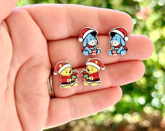 Cozy Friends in the Winter Earrings: Winnie the Pooh, Disney Christmas, Handmade Acrylic Nickel Free Studs