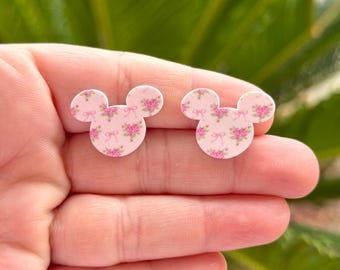 Love me Some PINK Girlie Mouse Earrings: Disney Castle, Disney Coquette Bow, Handmade Nickel Free Studs