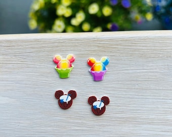 Shaved Ice and Coconut Mouse Earrings: Disney Cruise, Hawaiian Jewelry, Handmade Nickel Free Studs