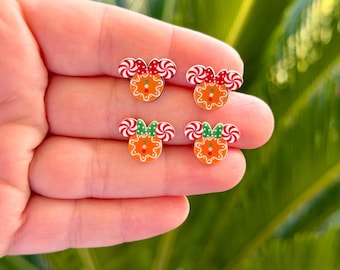 Christmas Magic Mouse Earrings: Gingerbread Mickey, Handmade Acrylic Nickel Free Studs Hypoallergenic