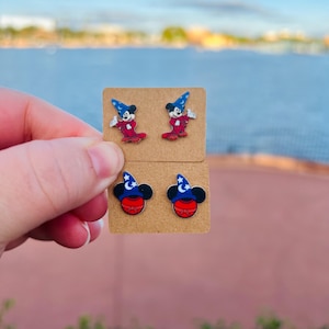 Sorcerer Mouse Earrings: Fantasmic, Hollywood Studios, Mickey Ears, Handmade Nickel Free Stud Earrings