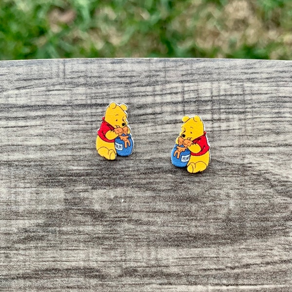 Honey Bear Earrings/Pooh Bear/Winnie The Pooh/Handmade to Order/Stud Earrings/Nickel Free/Hypoallergenic