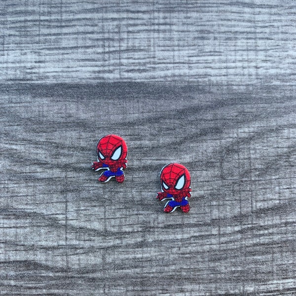 Spider Superhero Earrings: Spiderman, Handmade Acrylic Nickel Free Stud Earrings Hypoallergenic