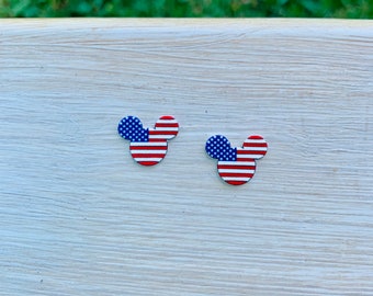 American Mickey Earrings/July 4th/Americana/Handmade/Stud Earrings/Nickel Free/Hypoallergenic