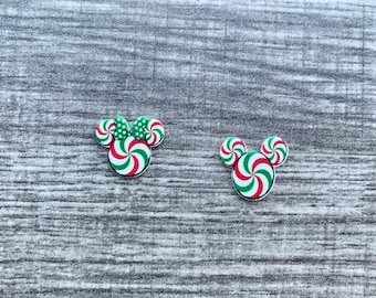 Peppermint Twist Mouse Earrings/Disney Christmas Jewelry/Disney Christmas Accessories/Stud Earrings/Nickel Free/Hypoallergenic