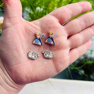 Bo And Sheep Earrings/Toy Story/Pixar/Handmade to Order/Stud Earrings/Nickel Free/Hypoallergenic