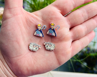 Bo Peep and Sheep Earrings: Toy Story Inspired, Handmade Nickel Free Stud Earrings Hypoallergenic