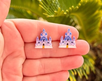She's Back Castle Earrings: Disney Castle, Handmade Acrylic Nickel Free Studs Hypoallergenic