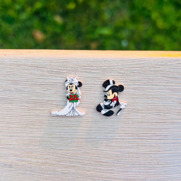 Bride & Groom Mouse Earrings: Disney Weddings, Handmade Acrylic Nickel Free Studs Hypoallergenic