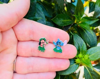 Lilo and Stich Hula Earrings: Experiment 626, Handmade Nickel Free Stud Earrings