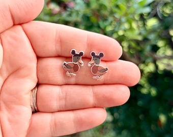 Disney Duck Earrings: Mickey Inspired Jewelry, Main Street, Handmade Acrylic Nickel Free Studs Hypoallergenic