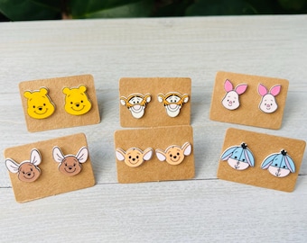 Friends in the Hundred Acre Wood Earring Collection/Pooh Bear/Winnie The Pooh/Handmade to Order/Stud Earrings/Nickel Free/Hypoallergenic