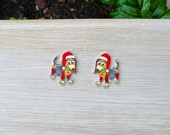 Holiday Santa Slinky Dog Earrings: Toy Story, Disney Christmas, Handmade Acrylic Nickel Free Studs