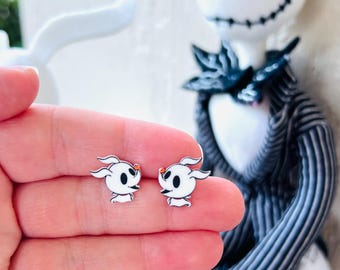 Pendientes de perro fantasma/Pesadilla antes de Navidad/Hechos a mano/Pendientes de botón/Sin níquel/Hipoalergénicos