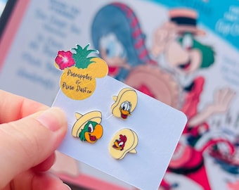 The Three Caballeros Earrings: Donald Duck, EPCOT, Handmade Acrylic Nickel Free Studs Hypoallergenic