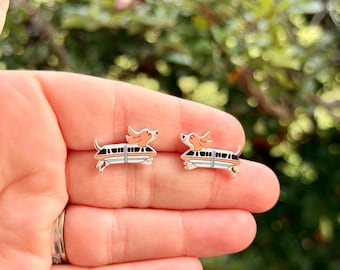 Dog Monorail Earrings: Disney Park Accessories, Magic Kingdom, Handmade Acrylic Nickel Free Studs, Hypoallergenic