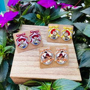 Jessie and Friends Earrings/Woody/Toy Story /Pixar/Handmade to Order/Stud Earrings/Nickel Free/Hypoallergenic
