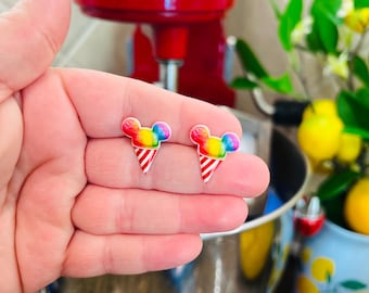 Snow Cone Mouse Earrings: Hawaiian Disney, Lilo and Stitch, Handmade Nickel Free Studs