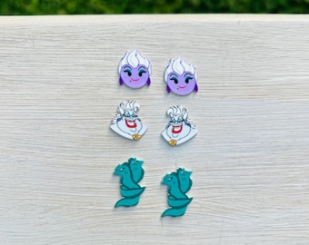 Ursula Earrings: Disney Villains, The Little Mermaid, Handmade Nickel Free Studs