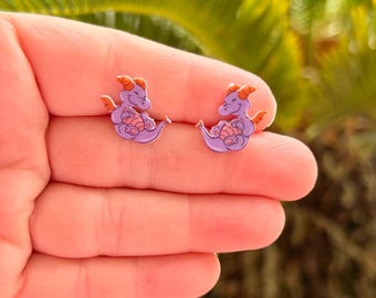 Cutie Imagination Dragon Earrings: Figment, EPCOT, Handmade Acrylic Nickel Free Studs Hypoallergenic