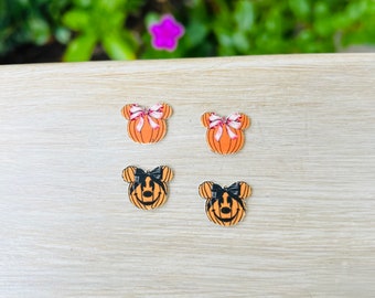 Coquette Bow Mouse Pumpkin Earrings: Magic Kingdom, Halloween Disney, Handmade Nickel Free Studs