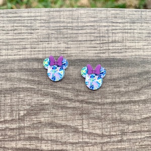 Purple Bow Pattern Lilly Mouse Earrings/Lilly Meets Mouse/Handmade to Order/Stud Earrings/Nickel Free/Hypoallergenic