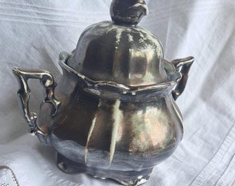 Sucrier avec couvercle et anses - couleur argent - rose