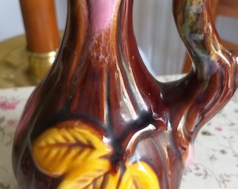 Vase céramique vintage brun-beige avec anse